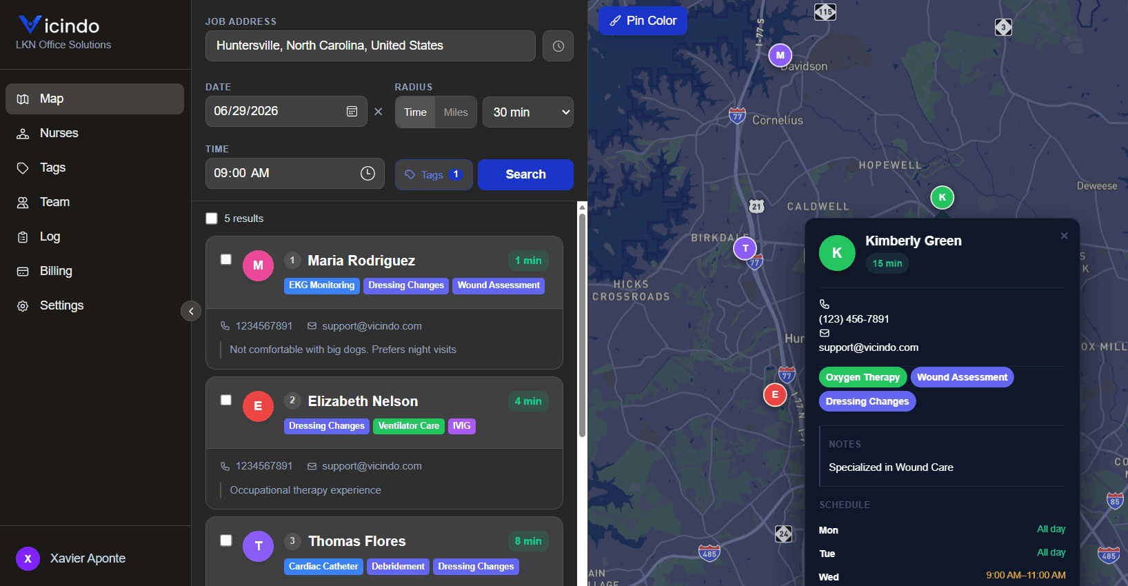 Vicindo dispatch map
